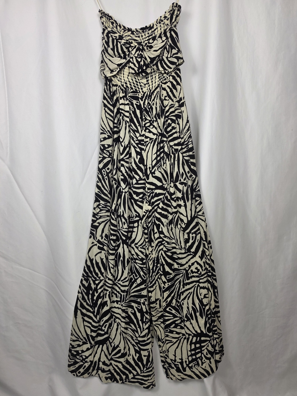 Patrons of Peace Metallic Gold Embroidered Tropical Strapless Jumpsuit S